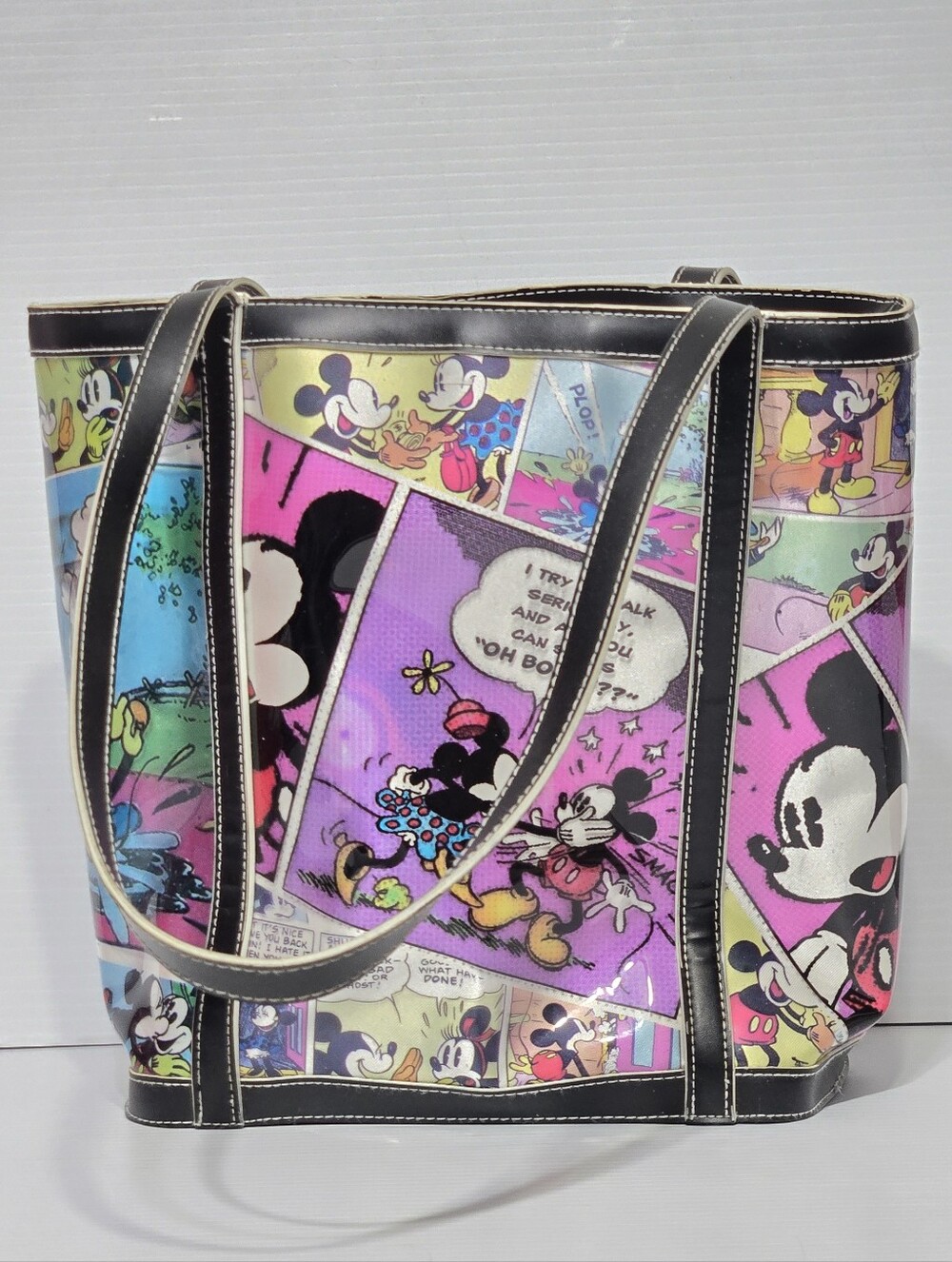 Disney Tote Shoulder Purse Mickey Mouse & Minnie Comic Strip Handbag Vinyl Bag